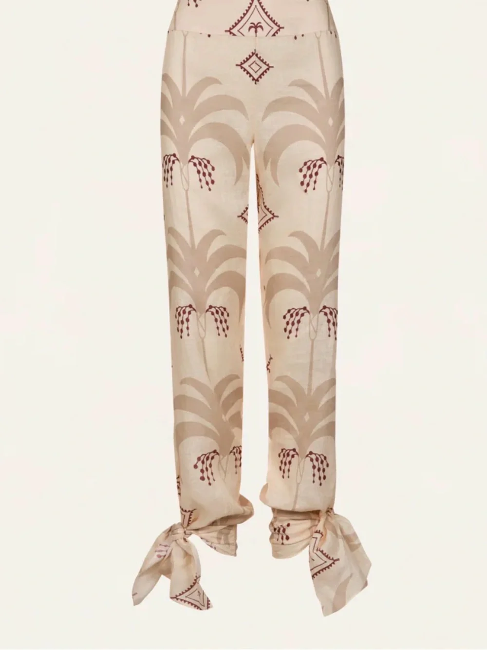 Johanna Ortiz Beige Printed Wide-Leg Femininity Dramatic Pant